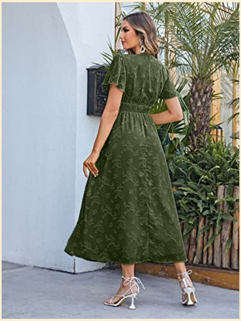 Women's Flowy Boho Floral Maxi Dress V-Neck Short Sleeve Smocked Waist Casual - Picture 4 of 7